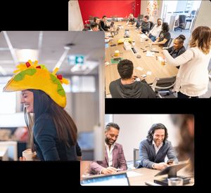 The Ally Co. team (team TACO) facilitating leadership and culture sessions - while wearing fun taco hats. 